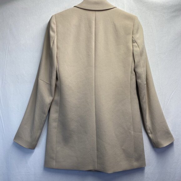 ELIE TAHARI Peak Lapel Collar Lined Blazer Jacket Women Sz 0 Beige Shoulder Pads - Picture 7 of 16